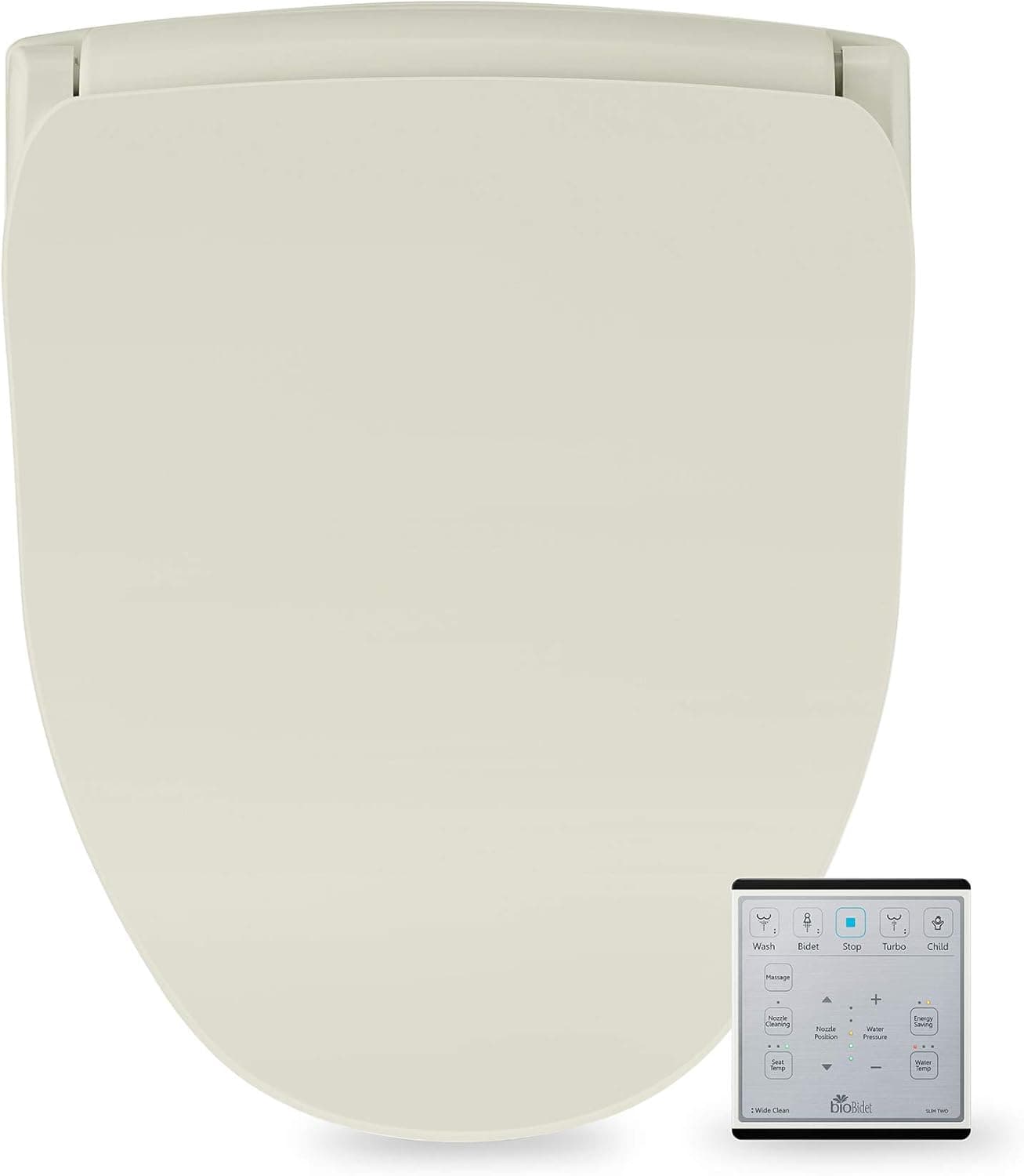 Bio Bidet 2 Slim Two Bidet Smart Toilet Seat in Elongated Beige with Stainless Steel Self-Cleaning Nozzle, Nightlight, Turbo Wash, Oscillating, and Fusion Warm Water Technology with Wireless Remote