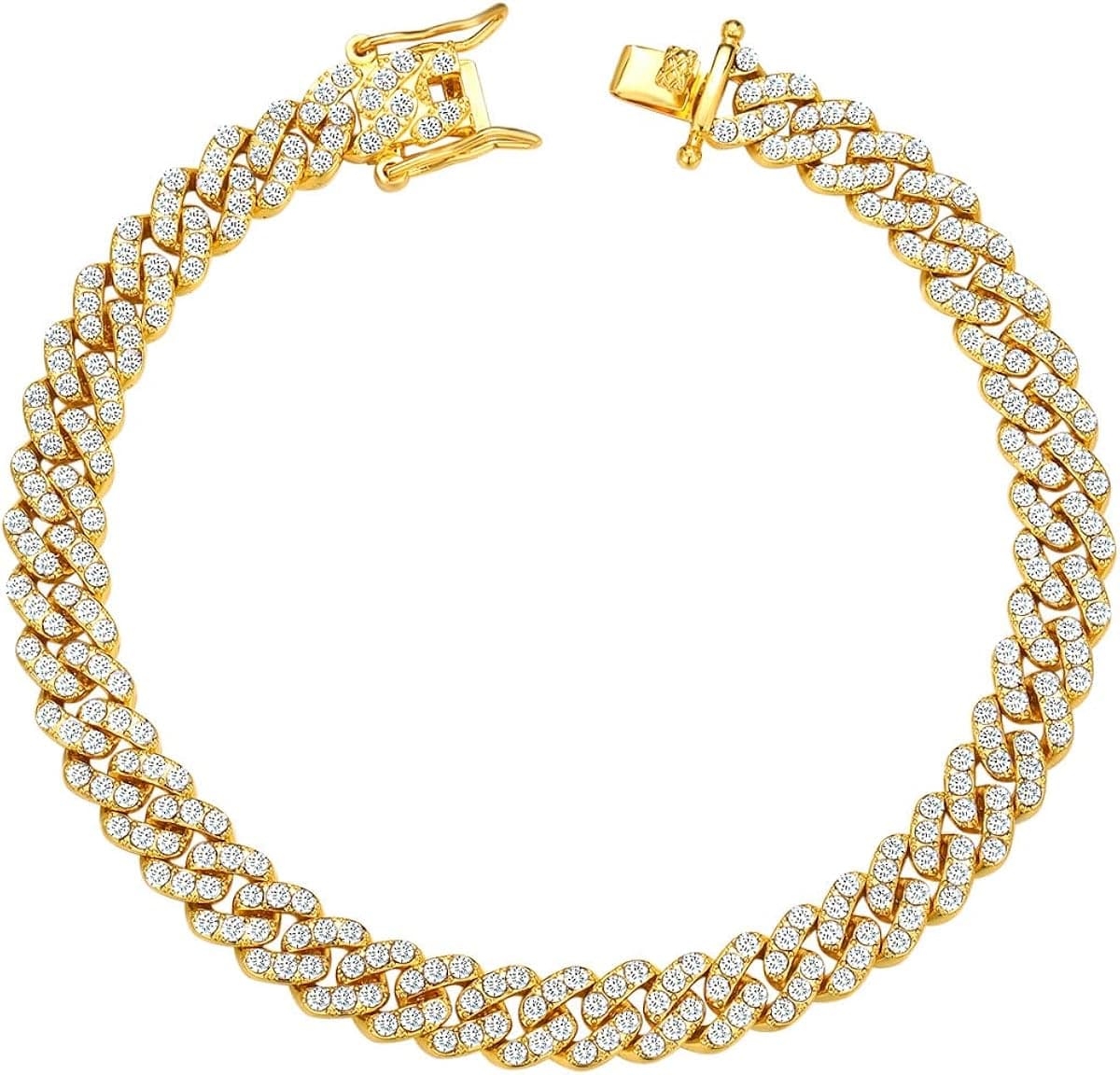 Cuban Link Anklets for Women Plus Size Large Ankle Bracelets Gold Silver Rhinestone Diamond Bling Anklets Women 9 10 inch