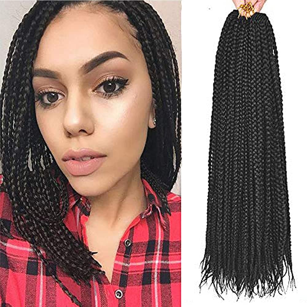 16 Inch Box Braid Crochet Hair,Crochet Box Braids,Crochet Braids Box Braids,Crochet Box Braids Pre Looped,1CM In Diameter 3X 100% Kanekalon Synthetic Hair Extensions(132 Strands,1B#)
