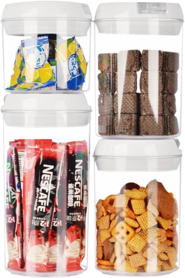 Airtight Home&Kitchen Food Storage Containers,4-Cylinder Set(0.4L/0.75L/1.1L). Durable BPA Free Plastic Containers with Easy Lock and seal Lids. Perfect for cereals,nuts,fruits,beverage,coffee beans.