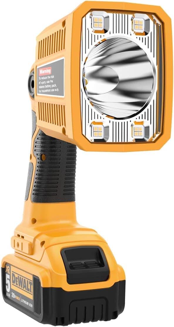 DTEZTECH Flashlight for Dewalt 20V Max Li-ion Battery, 18W 1250Lumen Spotlight with USB Port, LED Work Light Jobsite Light with 110 Degree Pivoting Head Indoor Outdoor Use(Tool Only)