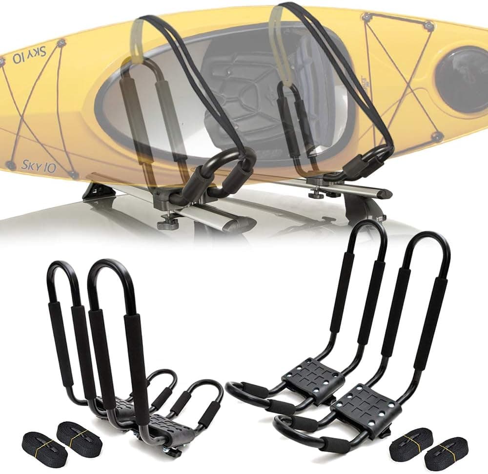 FOXCID 2 Pairs J-Bar Rack HD Kayak Roof Rack Canoe Boat Surf Ski Carrier Roof Top Mount for Vehicle