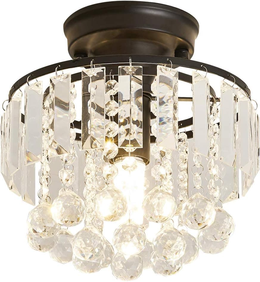 WDLS Modern Crystal Chandelier Semi Flush Mount Ceiling Light Fixture for Hallway Dining Room Bedroom Living Room