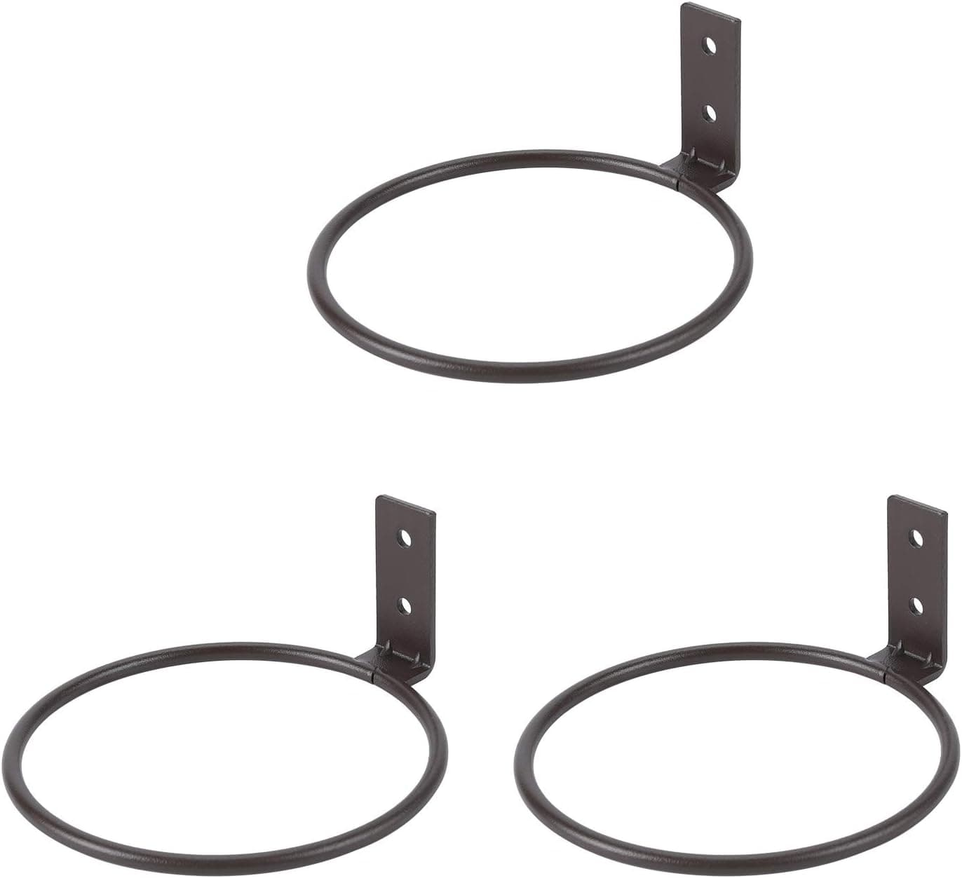 TQVAI 4 inch Flower Pot Holder Ring Wall Mounted 3 Pack Metal Planter Hooks Hangers Wall Bracket, Brown