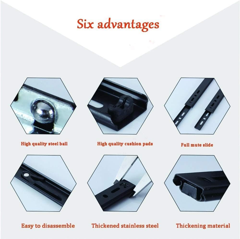 2 Pcs Black Ball Bearing 3 Sections Slide Track Mounting Drawer Runners Slider (14 Inch, Black)