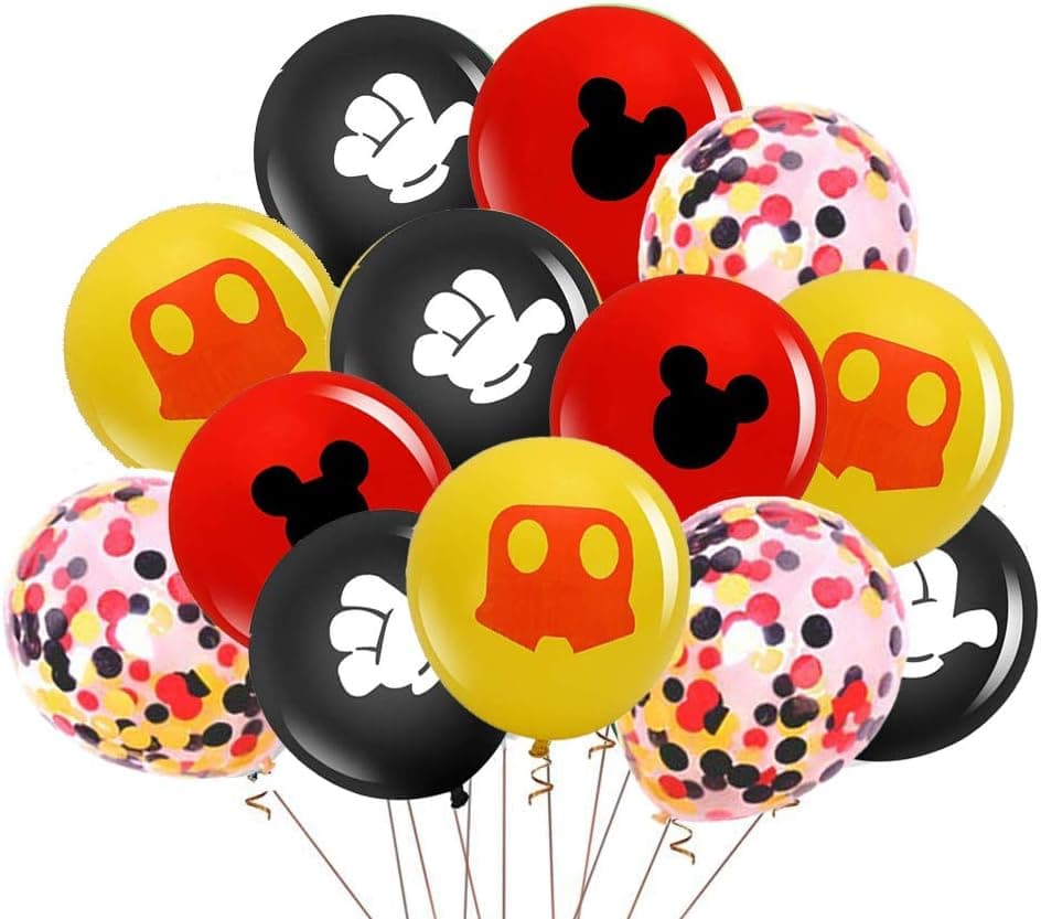 Mickey Mouse Balloons,40Pcs 12 Inch Red Black Yellow Mickey Color Confetti Balloons Kit for Baby Bbay Baby Shower Mickey Mouse Theme Party Supplies Mickey Mouse Kids Birthday Decorations with Ribbon