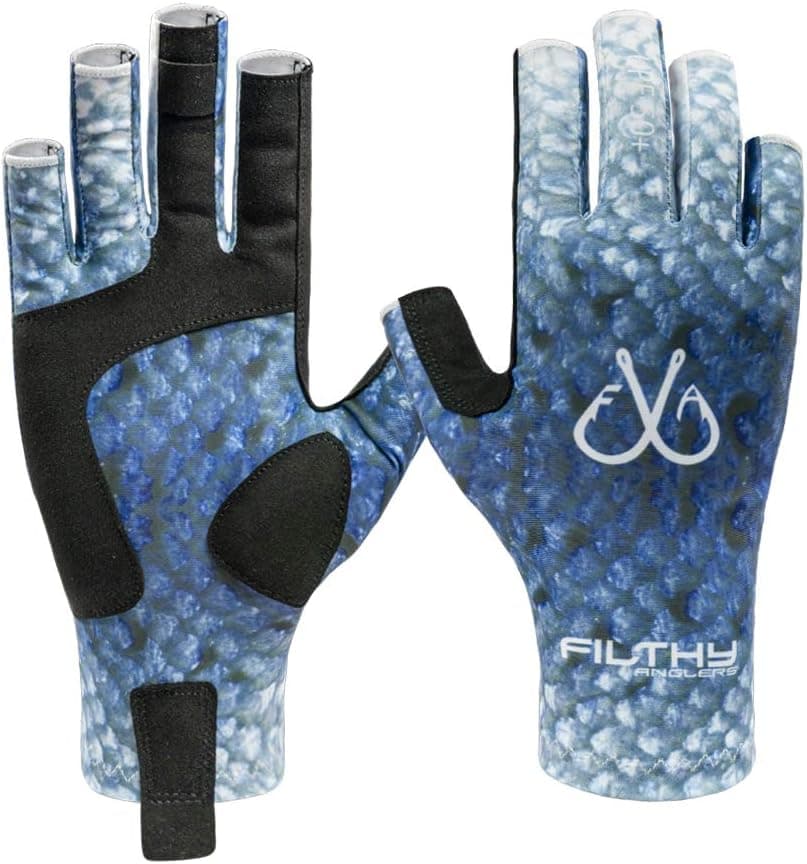 Filthy Anglers Fingerless Fishing Gloves Lightweight UV Protection UPF 50+ Sun Gloves Men Women for Kayaking, Hiking, Paddling, Canoeing, Rowing