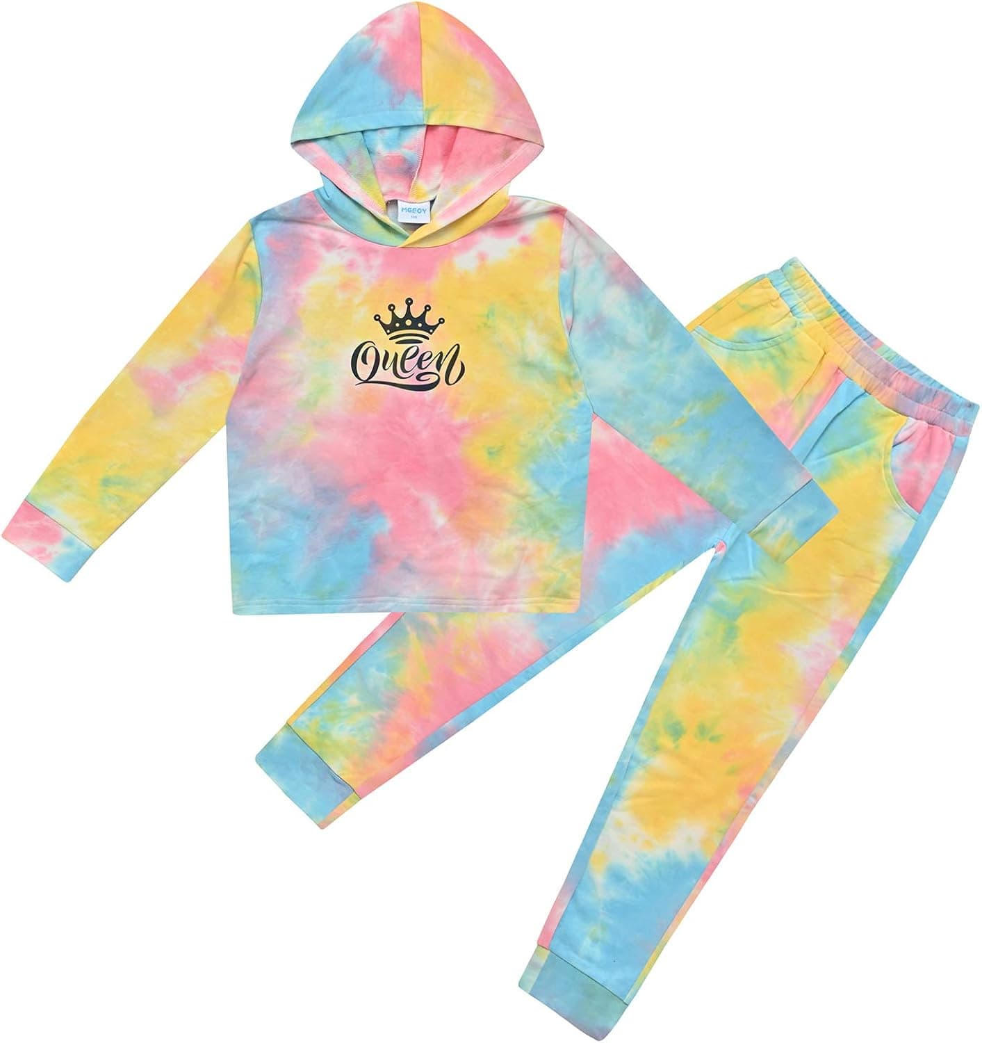 Girls Tie Dye Sweatsuit Set Symphony Printing Hoodie Tracksuit Outfit Jogging Suits for Girl