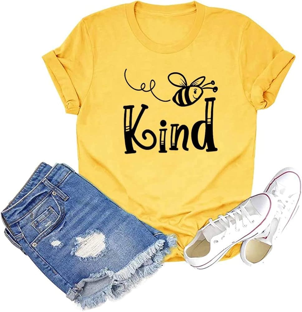 Bee Kind Shirt for Women Inspiration Teacher Tee Cute Animal Graphic Printed Short Sleeve Blouse Tops