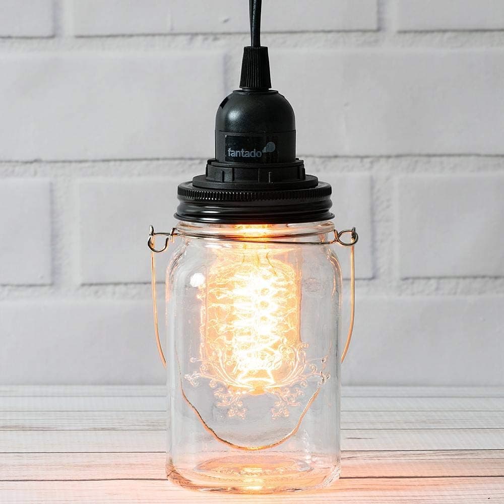 fantado Mason Jar Pendant Light Kit, Regular Mouth, Black Cord, 15FT by PaperLanternStore
