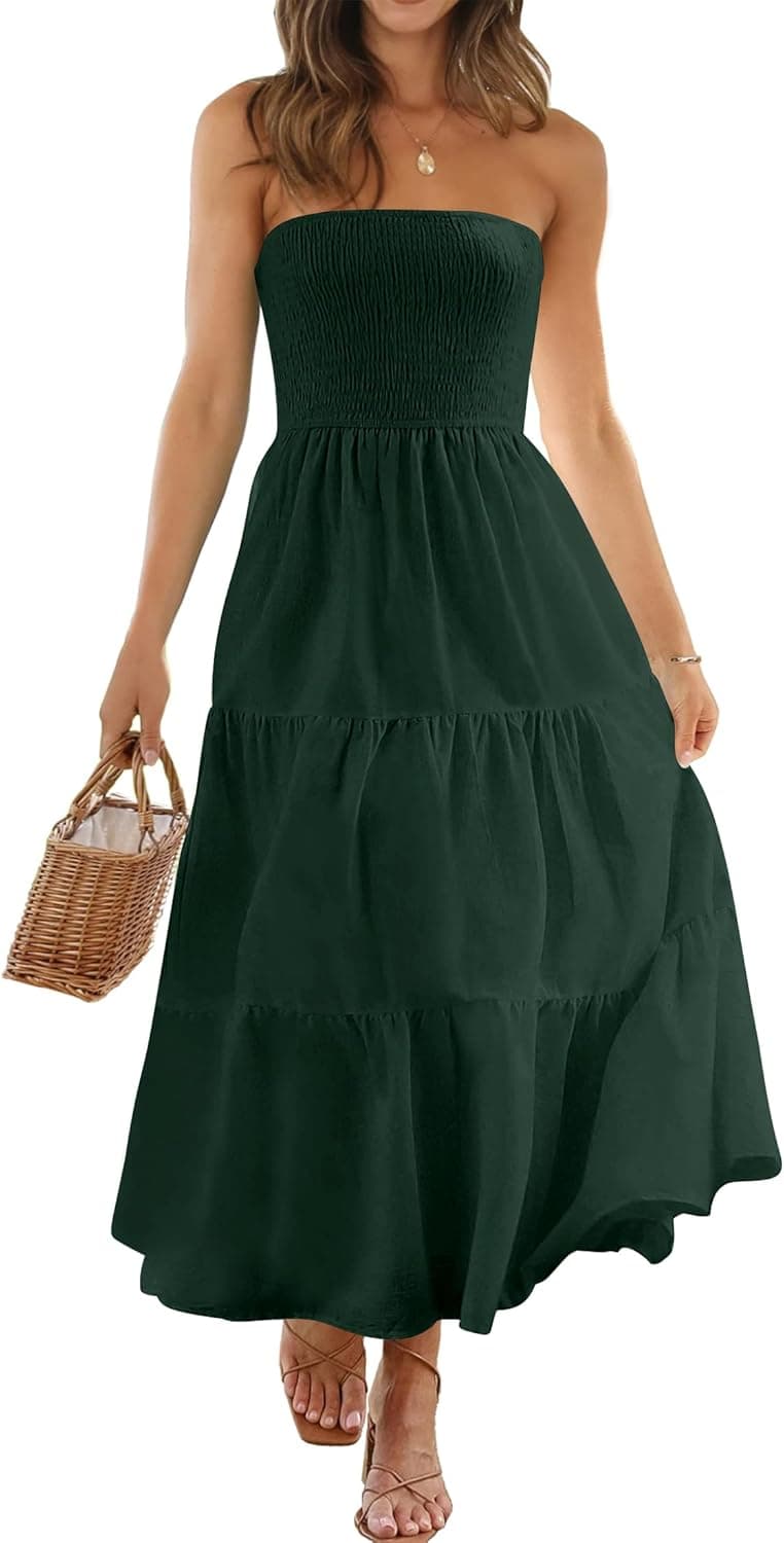 LILLUSORY Off The Shoulder Dresses for Women 2023 Spring Puff Sleeve Summer Flowy Smocked Dress