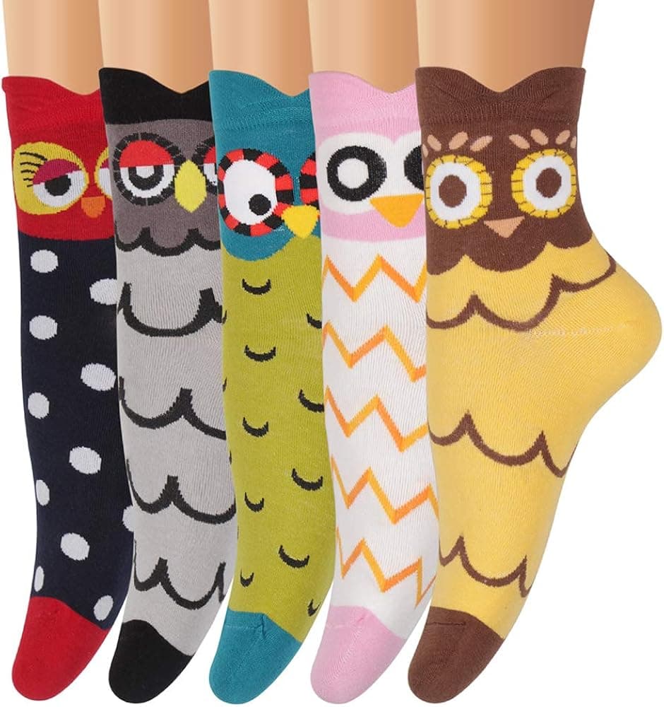 AMKMAX Women Socks Cute Animal Socks Patterned Colorful Funny Novelty Casual Cotton Crew Socks