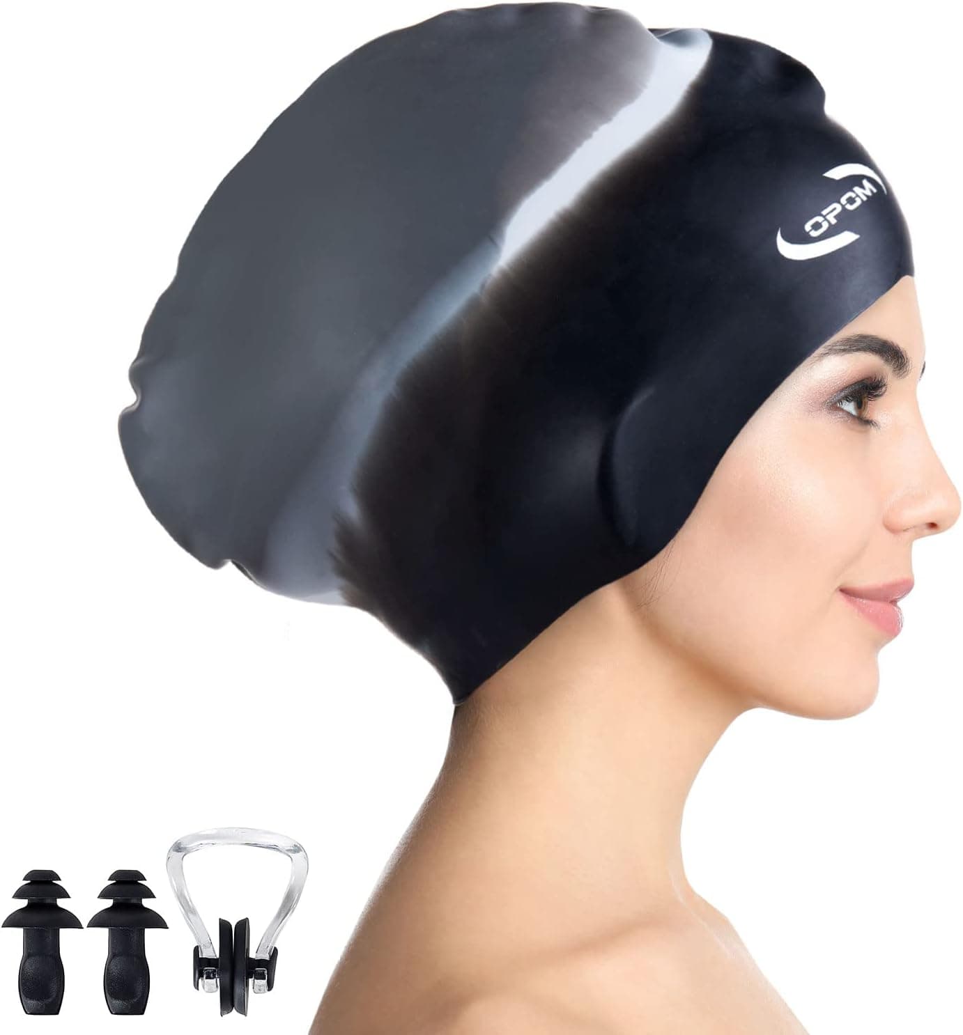 Women Silicone Swimming Cap, High Elasticity Thick Swim Hats for Long Hair, Bathing Swimming Caps for Women and Men Keep Your Hair Dry, with Ear Plugs and Nose Clip, Easy to Put On and Off