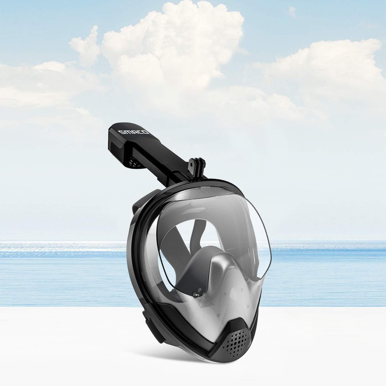 Snorkel Mask Full Face Snorkel Set 180 Panoramic View with Detachable Camera Mount Anti-Fog&Anti-Leak Snorkeling Mask with Latest Breathing System Support Underwater Snorkeling for Adults&Kids, Black