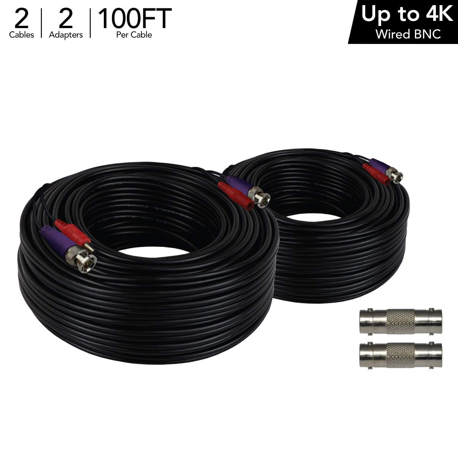 Night Owl 100 ft. in-Wall Rated Video/Power Camera Extension Cable with Extension Adapter (2-Pack)