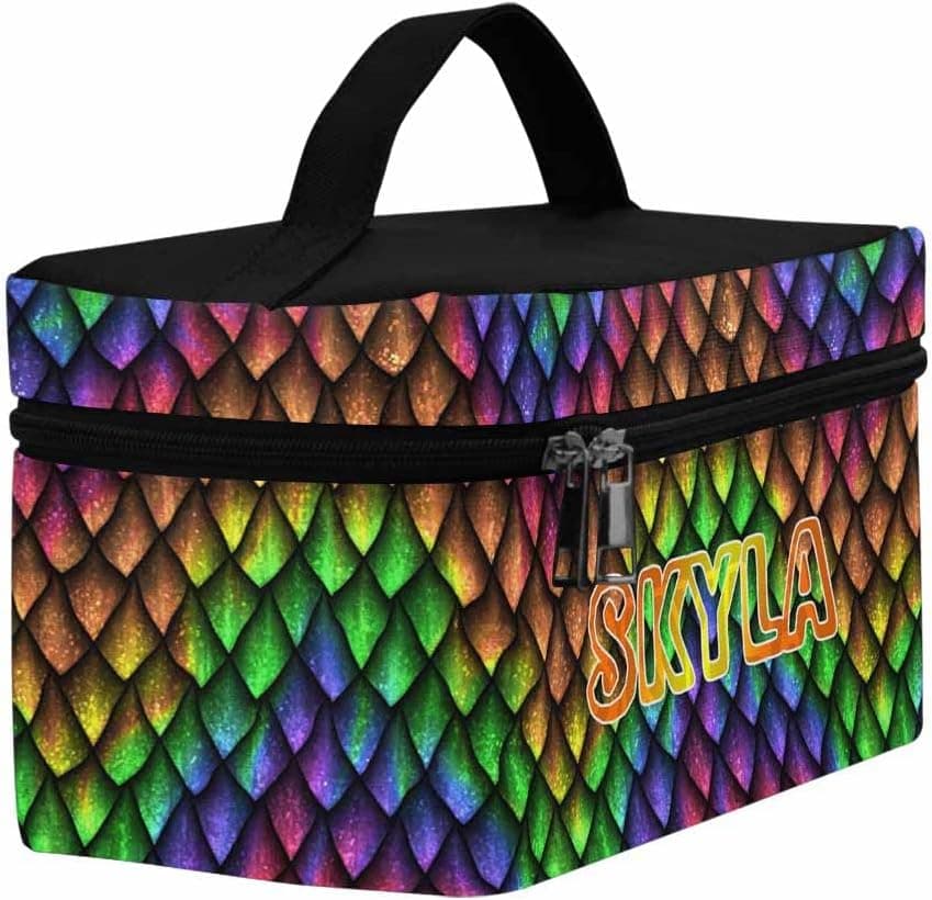 YESCUSTOM Personalized Makeup Bag Large Travel Cosmetic Bags for Girls Women Kids, Rainbow Scales Waterproof Make up Organizer Case Toiletry Bag
