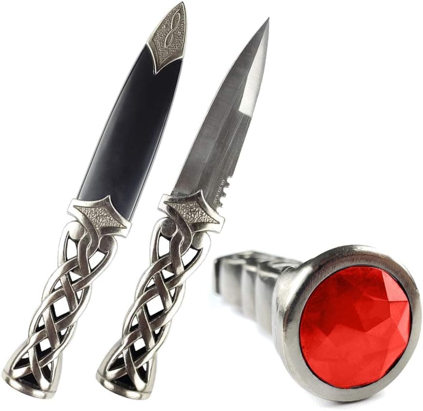 MysticalBlades 9" Thor's Hammer Twisted Steel Celtic Sgian Dubh Scottish Dirk Wedding Athame Dagger with Red Ruby