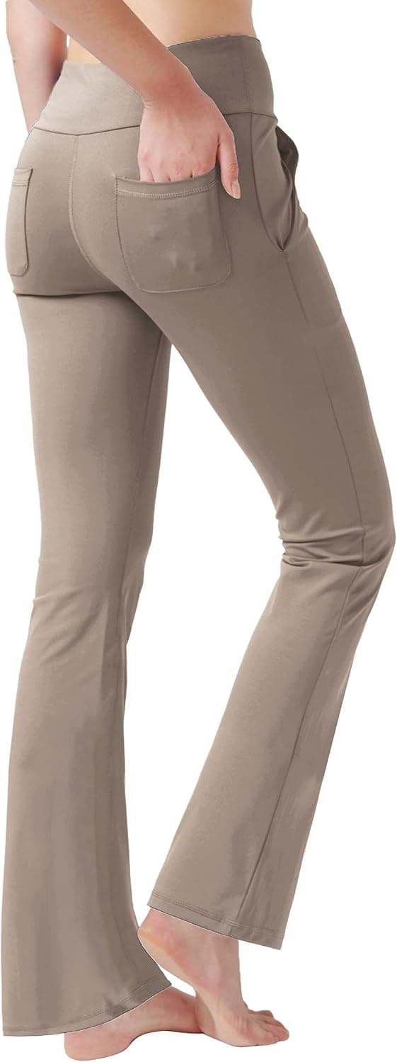 Haining Tummy Control Non See Through Bootleg Workout Pants High Waist Yoga Pants with 4 Pockets (Lightbrown, Large)