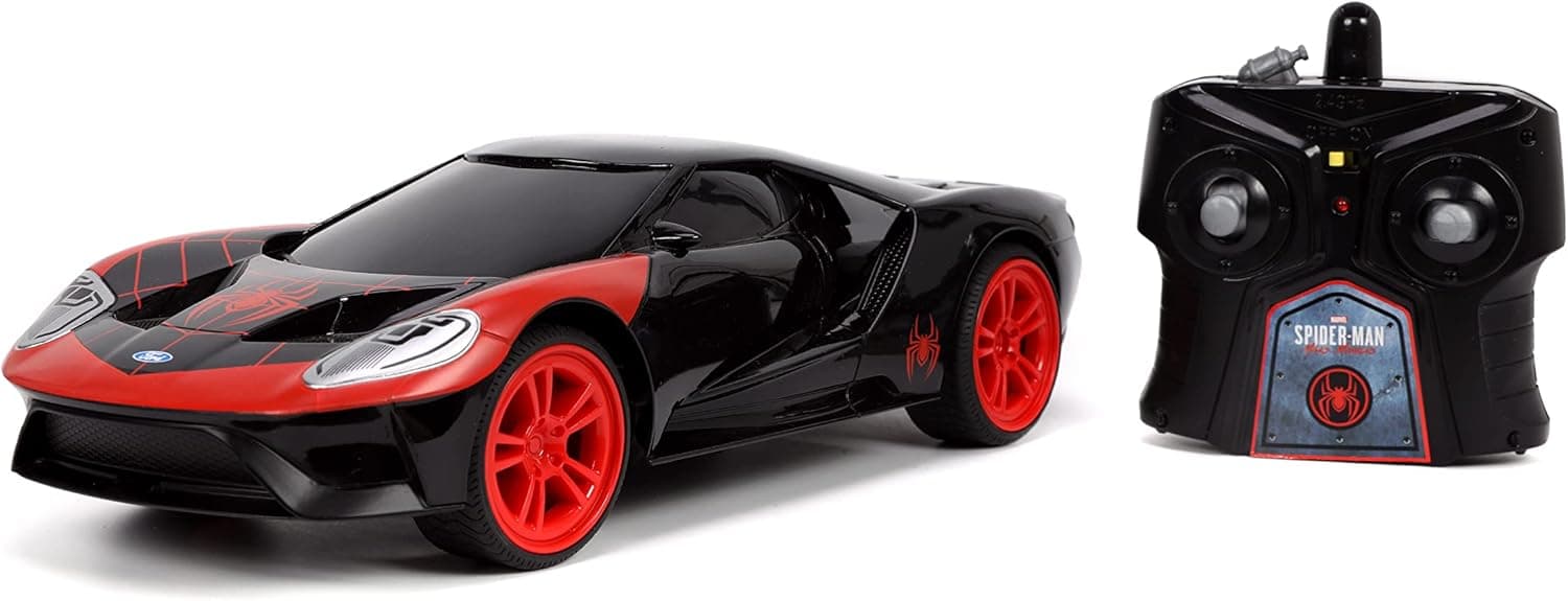 Jada Toys Marvel Spider-Man 1:16 Miles Morales 2017 Ford GT RC Remote Control Car 2.4GHz, Toys for Kids and Adults, Black