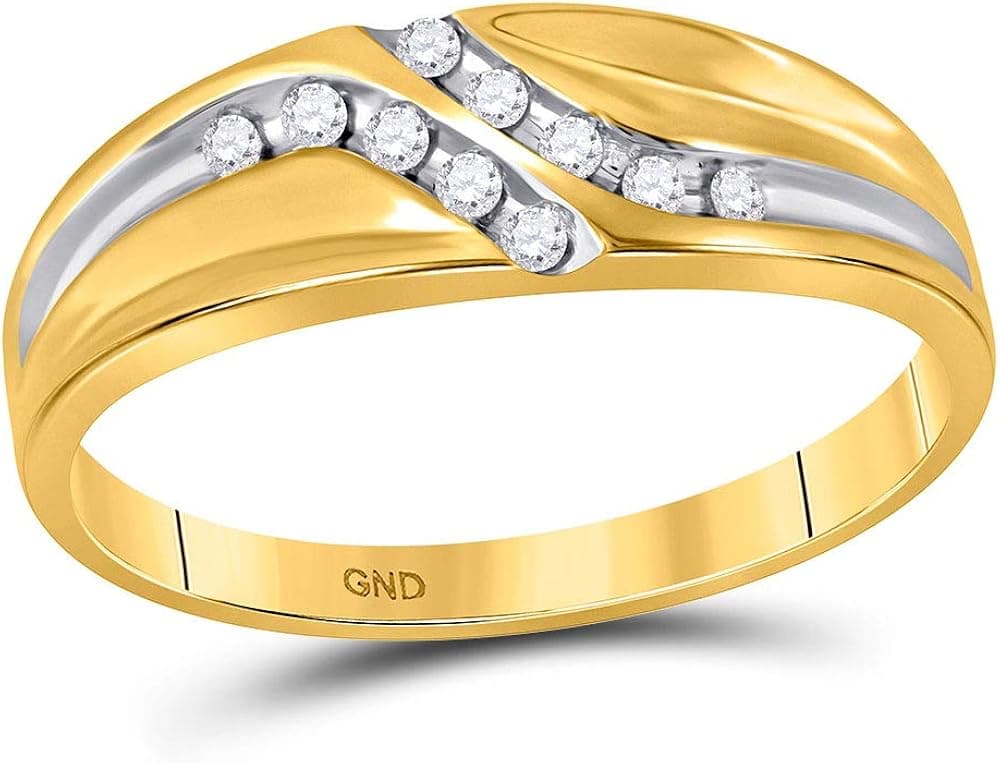 Dazzlingrock Collection 10kt Yellow Gold Mens Round Diamond Double Row Slender Wedding Band 1/8 ctw