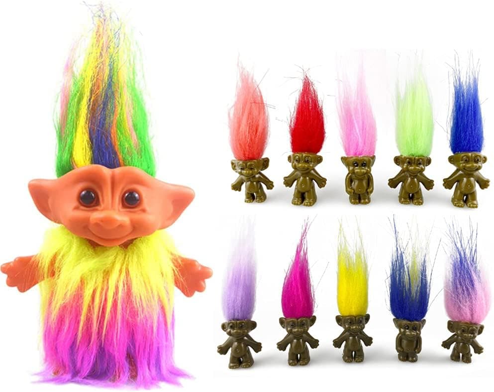 11Pack PVC Vintage Troll Dolls Set,Good Lucky Dolls Chromatic Adorable for Collections, School Project, Arts and Crafts, Party Favors (Style2-11pack)