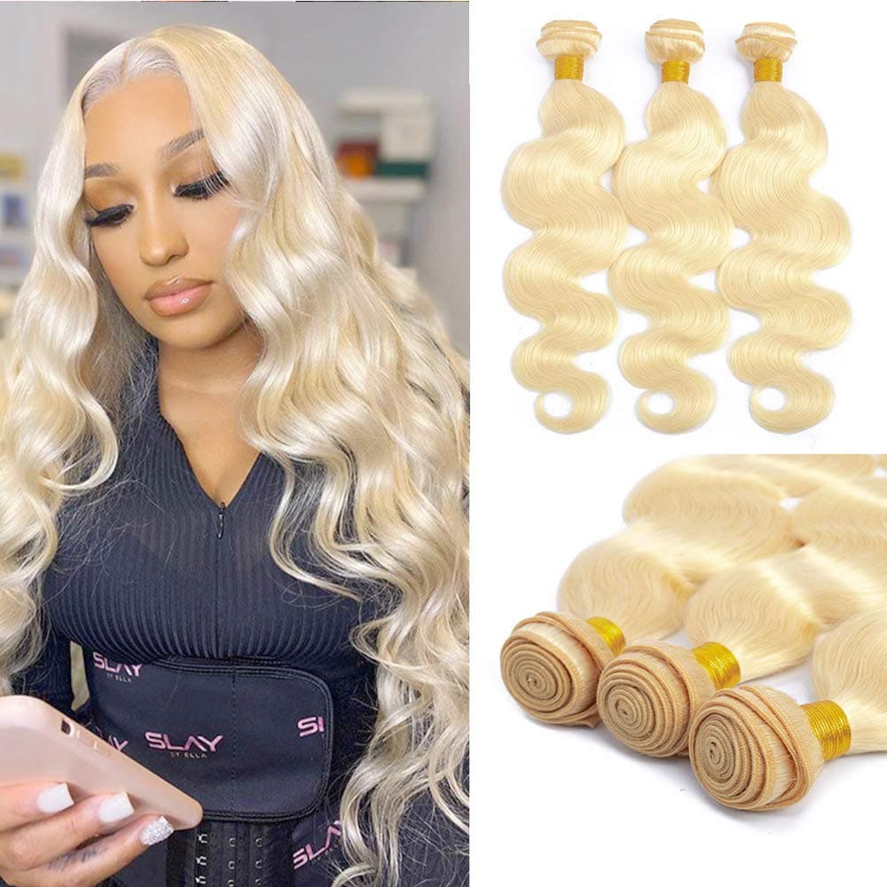 613 Blonde Bundles 9A Brazilian Body Wave 3 Bundles Blonde Human Hair Bundles 100% Virgin Remy Hair 613 Bundles Human Hair Extensions (18/20/22inch, #613 bundles)