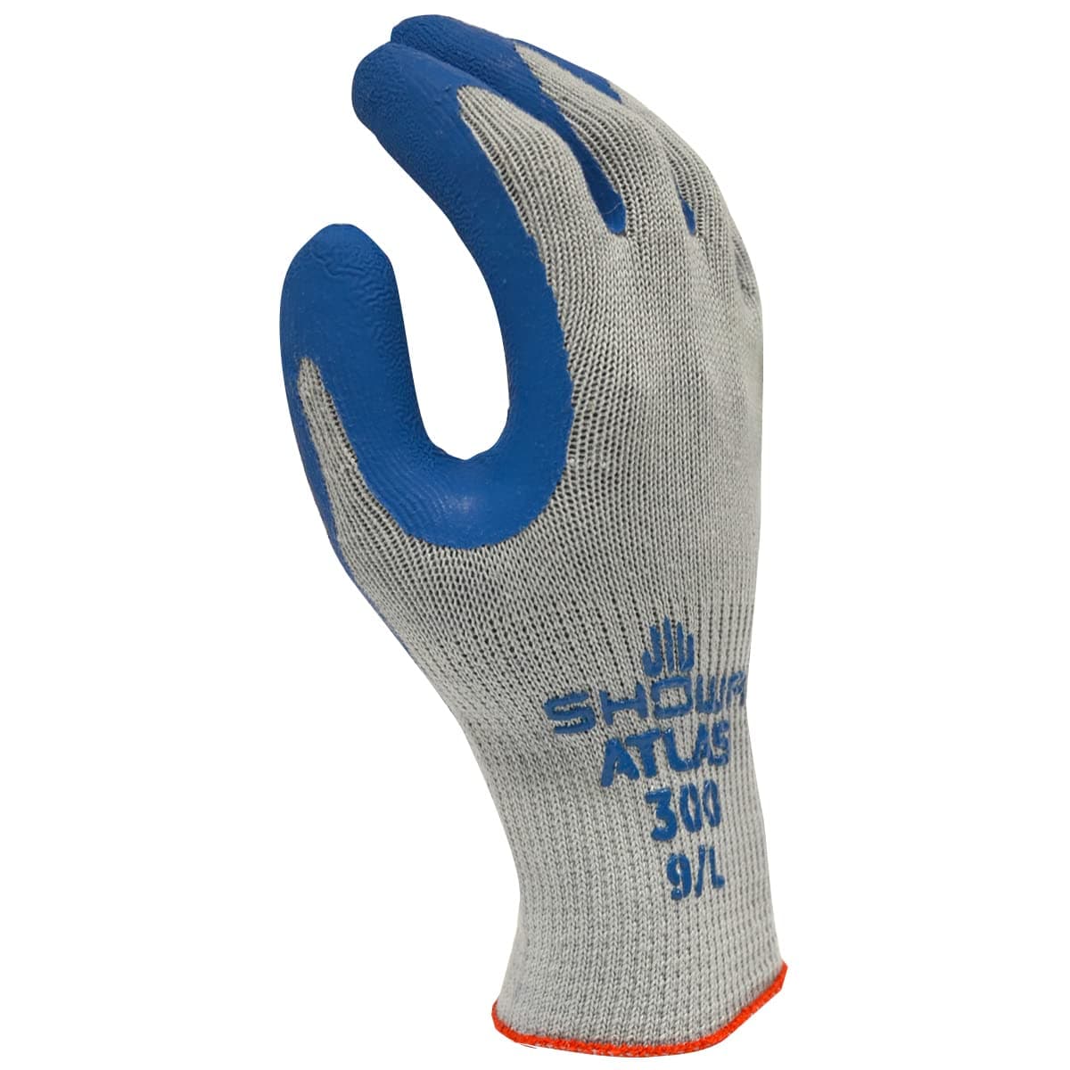 SHOWA Atlas 300 Fit Palm Coating Natural Rubber Glove, Blue, X-Large (Pack of 12 Pairs)