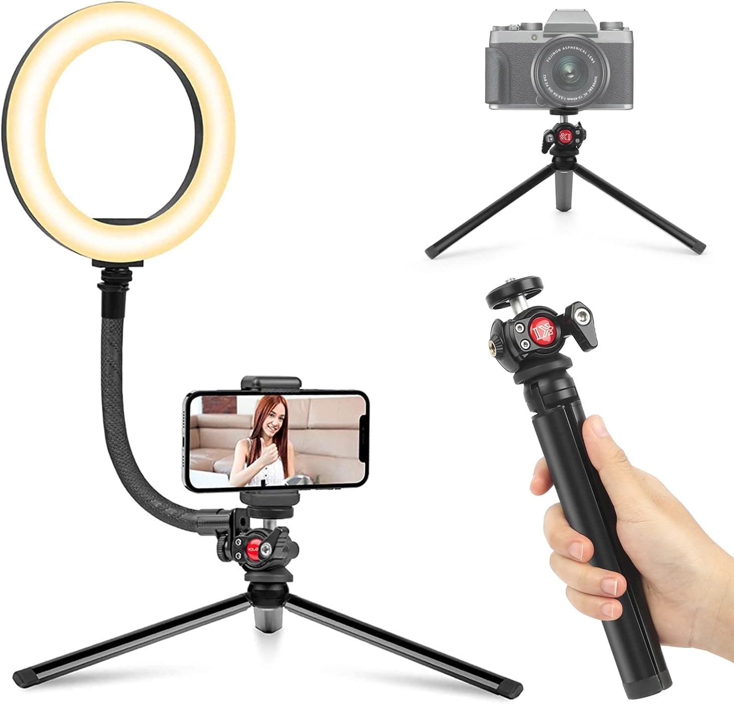 Camera Lighting for Video Recording-8" Desk Ring Light for Laptop Phone Video Conference Lighting with Tripod Stand for Photo,Webcam,Makeup,Tiltok Instagram YouTube Live Stream,Zoom Meeting,Video Call