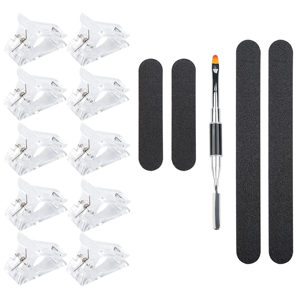 10 Pcs Poly Gel Quick Building Nail Clips,DanziX Nail Extension Tool Kit with 1 Pcs Dual-ended Painting Pen Spatula and 4 Pcs Nail Files for Nail Building Art