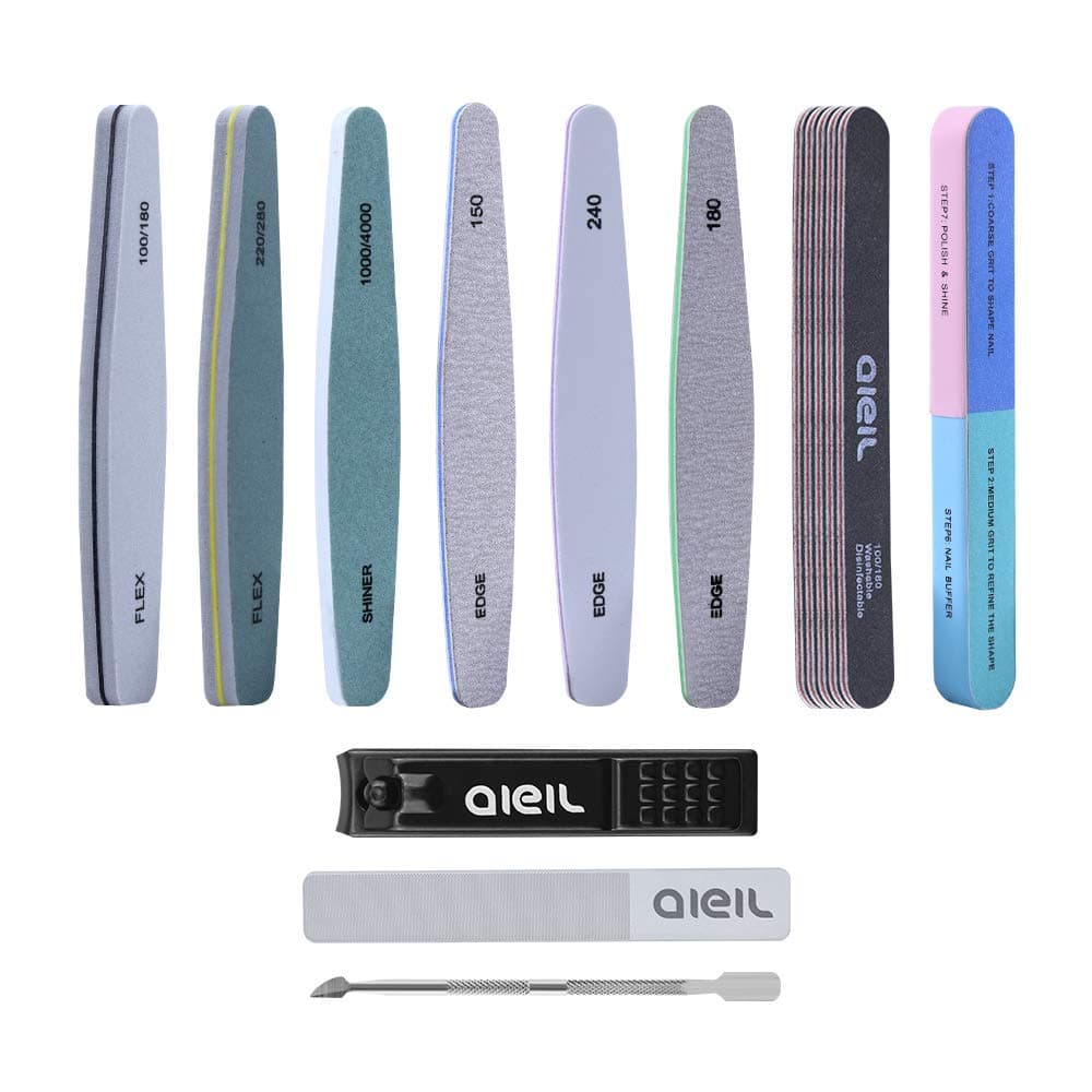 16pcs Nail Files Set for Nature Acrylic Nail,12pcs Professional Nail Buffers,1pcs Glass Nail Shiner,1pcs Cuticle Pusher,1pcs Nail Clipper, 1pcs Nail Tool Storage Box,Professional Manicure Tools