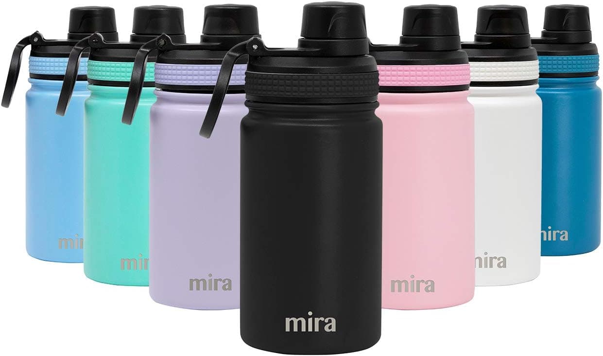 MIRA 12 oz Stainless Steel Water Bottle - Metal Thermos Flask Keeps Cold for 24 Hours, Hot for 12 Hours - Wide Mouth & Double Wall Vacuum Insulated - Black