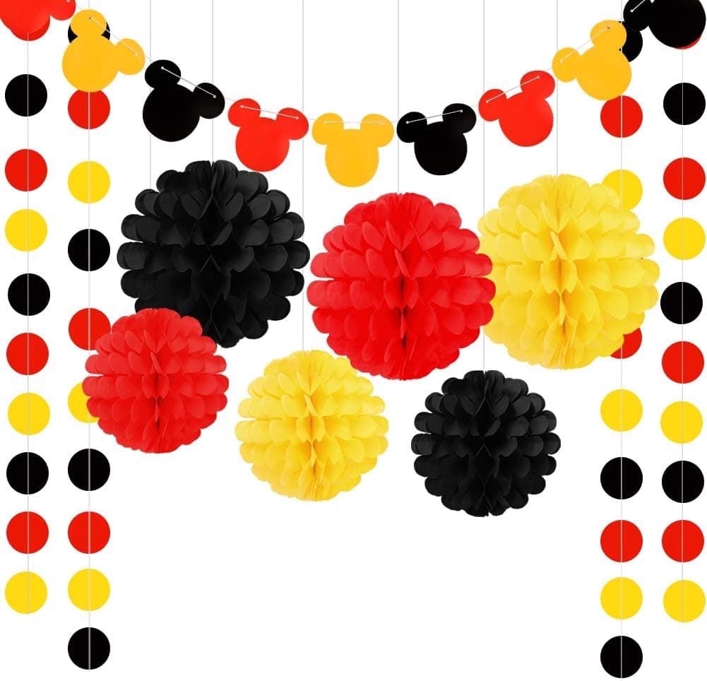 Threemart Colorful Party Supplies Yellow Black Red for Birthday Decorations Garland