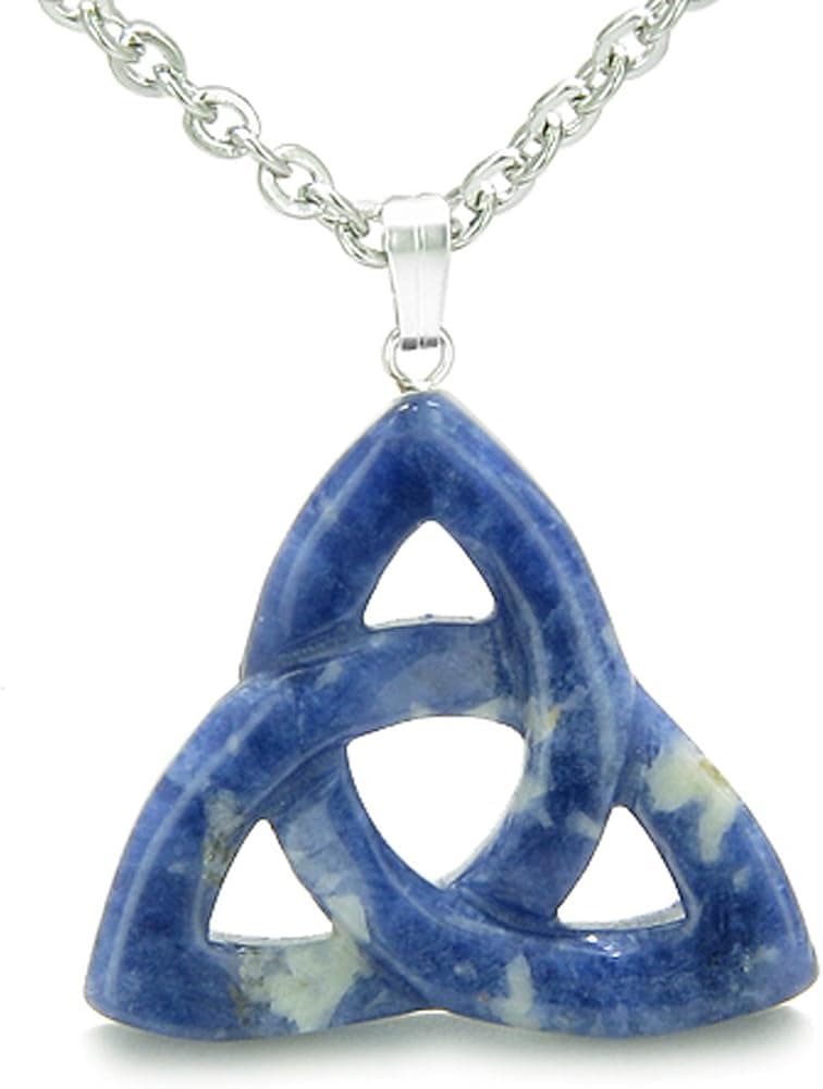Celtic Triquetra Knot Magic Amulet Sodalite Good Luck Powers Pendant 18 Inch Necklace