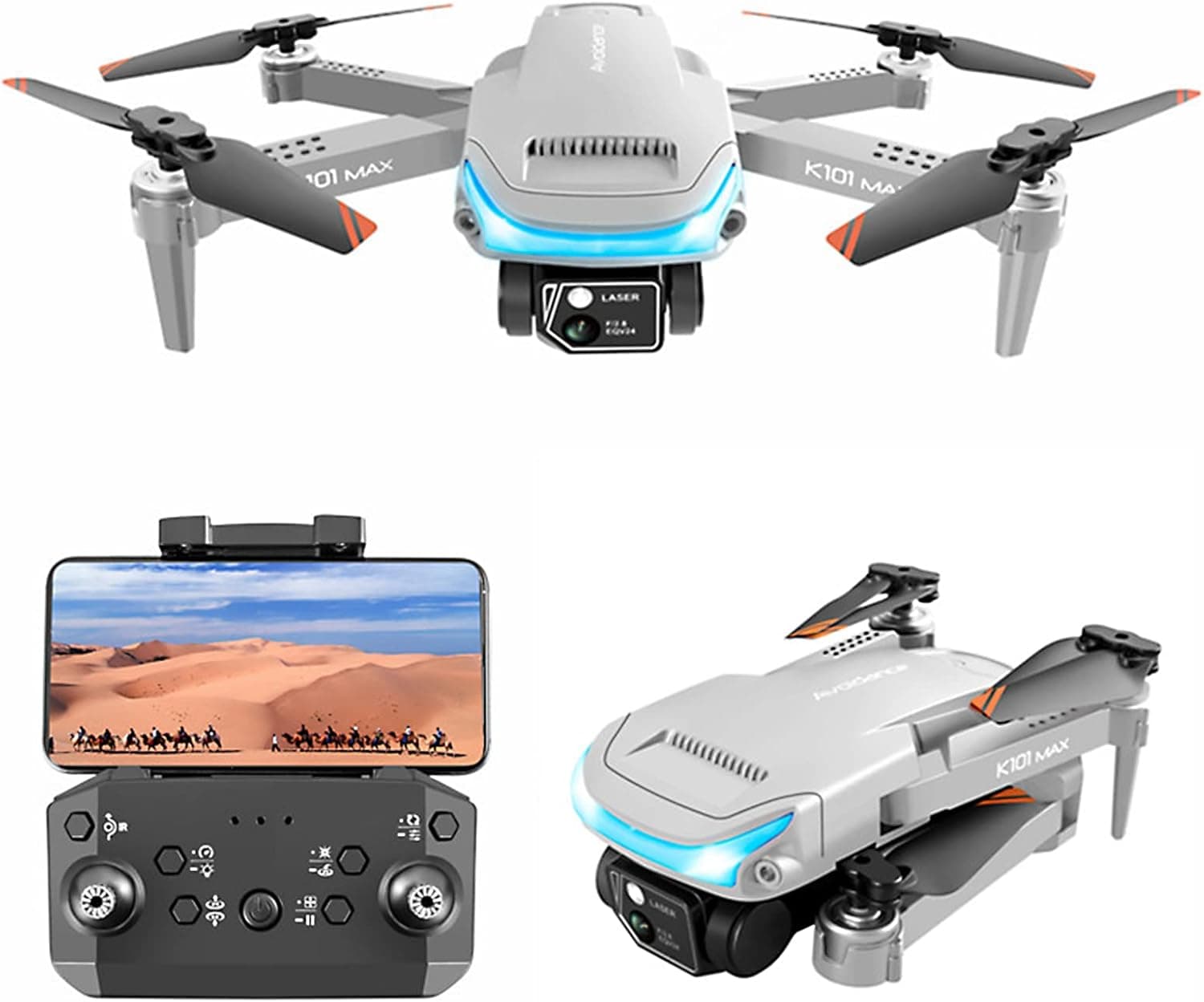 K101MAX Drone with Camera for Adults 2K HD, Quad Air Drone with FPV Live Video for Beginners, Foldable Mini Drone with Optical Flow Positioning, Three-way Obstacle Avoidance Function, ESC camera, Best Drones for Kids as Birthday Gifts(Grey)