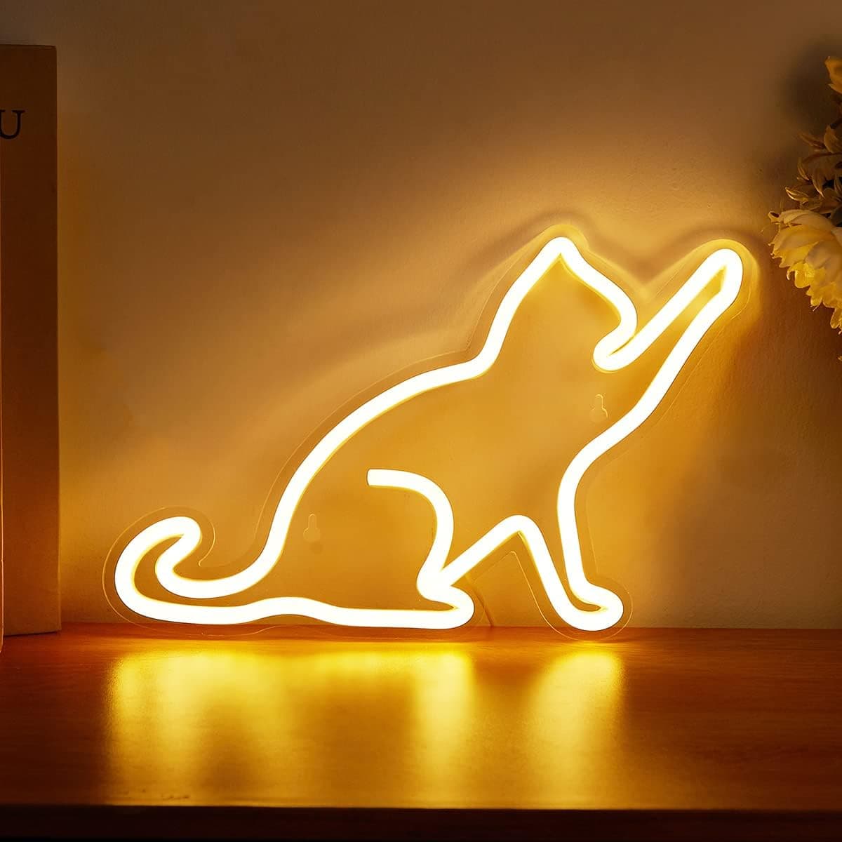 Chi-buy Cat LED Neon Sign Neon Light USB Powered Night Light, 3D Wall Art Decor Neon Signs For Bedroom Living Room Decor lamp Holiday Gift for Children Kids Girls (Warm White)