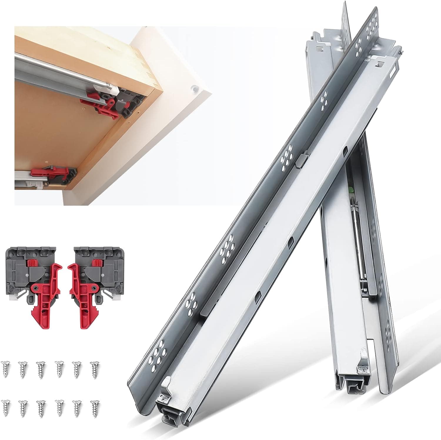 knobelite 6 Pairs 21 Inch Undermount Drawer Slides, Self Soft Close Full Extension Drawer Rails Concealed Drawer Runners Adjustable Locking Devices Mounting Brackets Screws Included