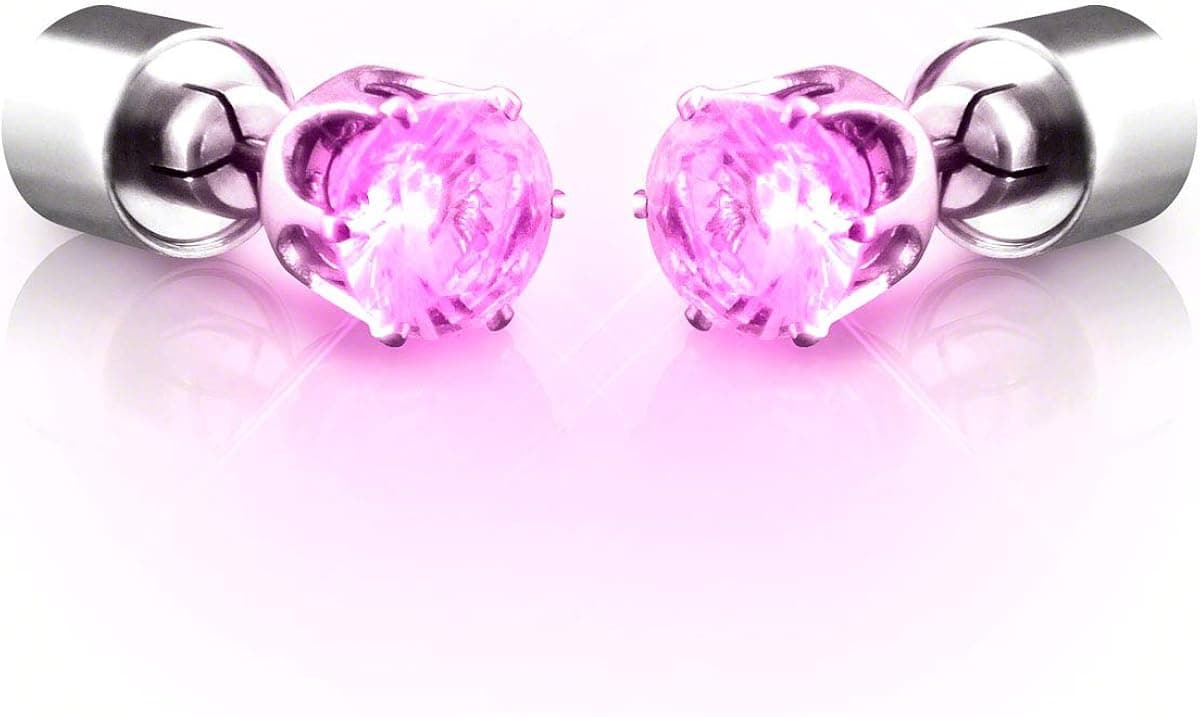 Pink LED Cubic Zirconia Light Up Earrings for Pierced Ears