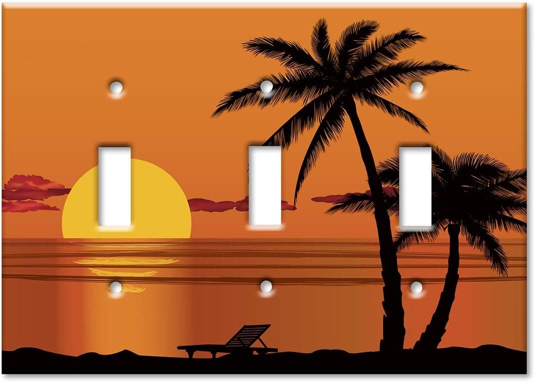 Art Plates 3 Gang Toggle Wall Plate - Beach Orange Sunset