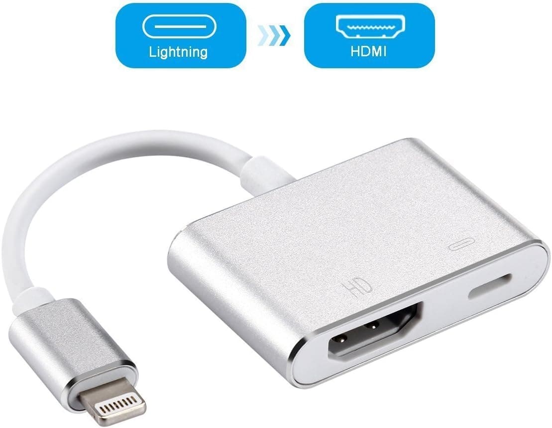 Lightning to HDMI Adapter, iPhone to HDMI Cable Converter, 1080P HDMI Digital AV Adapter, Lightning to HDMI Sync Screen Connector with Charging Port for iPhone & iPad, Compatible with iOS 11