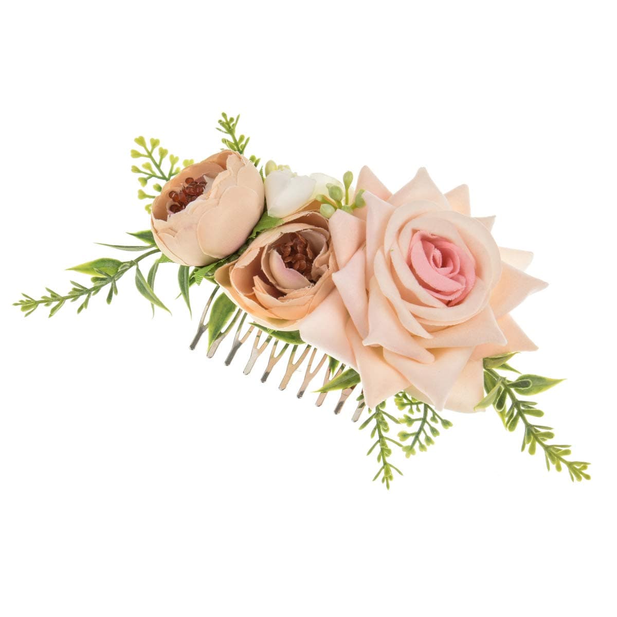 Vividsun Bridal Flower Comb Greenery Hair Comb Wedding Floral Headpiece (B/Rose Pink)