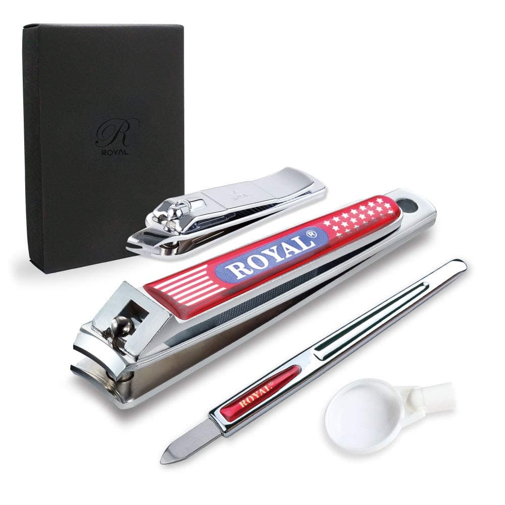 Made in Korea ROYAL Wide Jaw Toenail Clippers Set with Cuticle Clipper and Magnifying Glass for Thick Toenails or Tough Fingernails, Large Toenail Clippers for Men, Seniors, Adults
