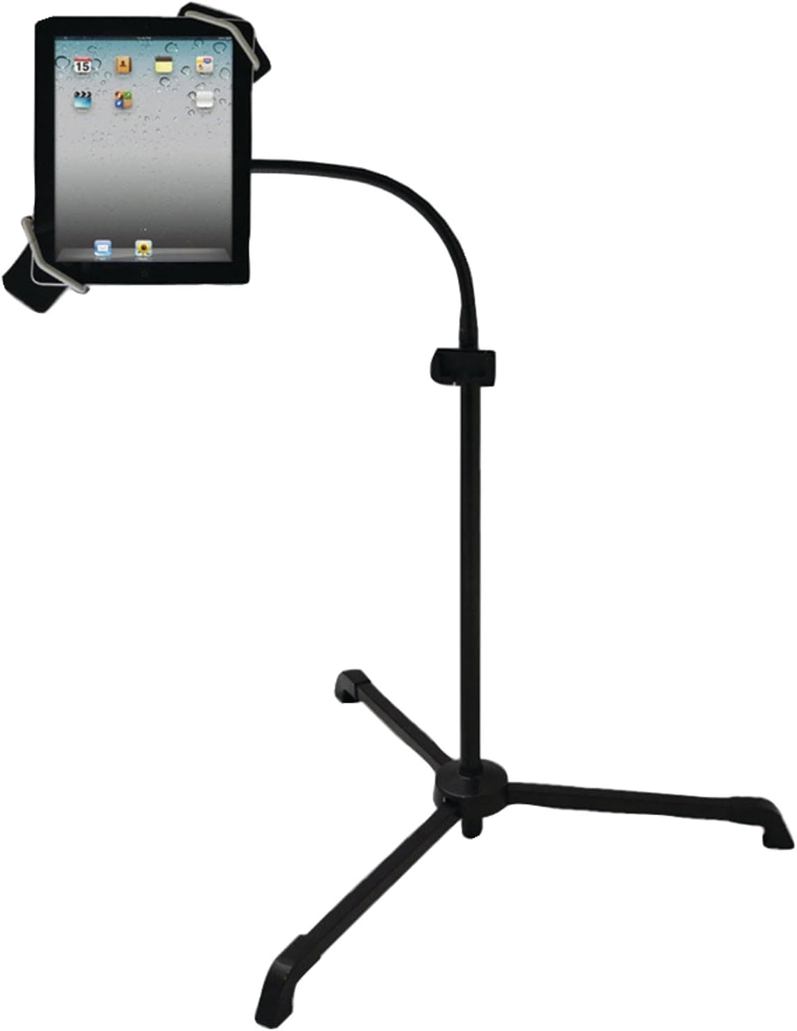 Pyle PMKSPAD2 Anti-Theft Tablet Security Stand Kiosk - Flexible Adjustable Floor Standing Gooseneck Tablet Case Holder Display with Phone Holder, LED Lamp, USB Charger, Kindle, Android, Samsung Tablet, Black