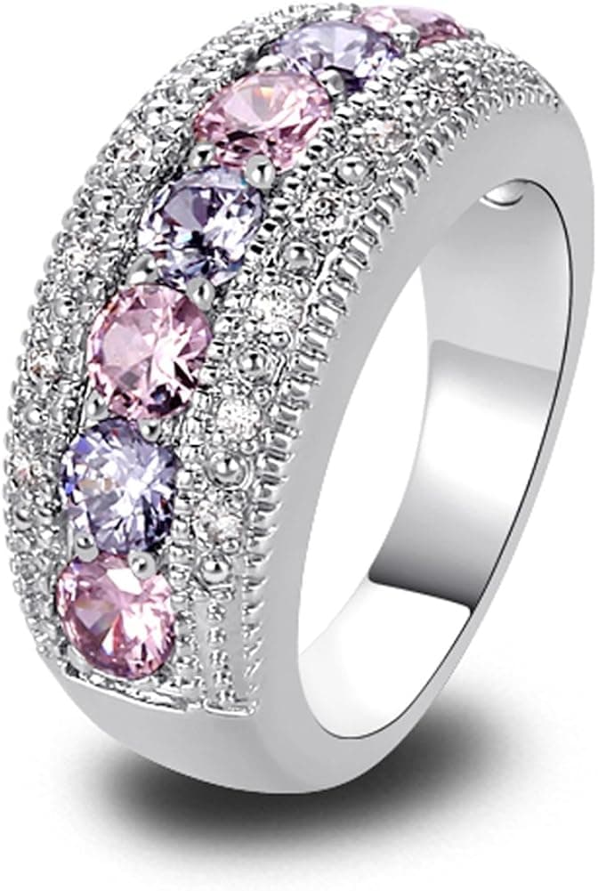 Psiroy 925 Sterling Silver Created Pink Topaz Filled Half Eternity Band Ring