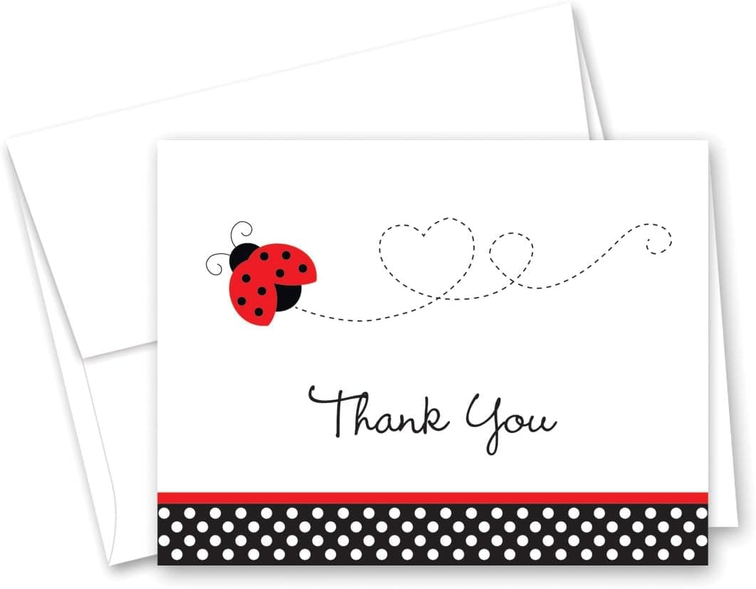 MyExpression.com 50 Cnt Cute Flying Ladybug Baby Kids Thank You Cards