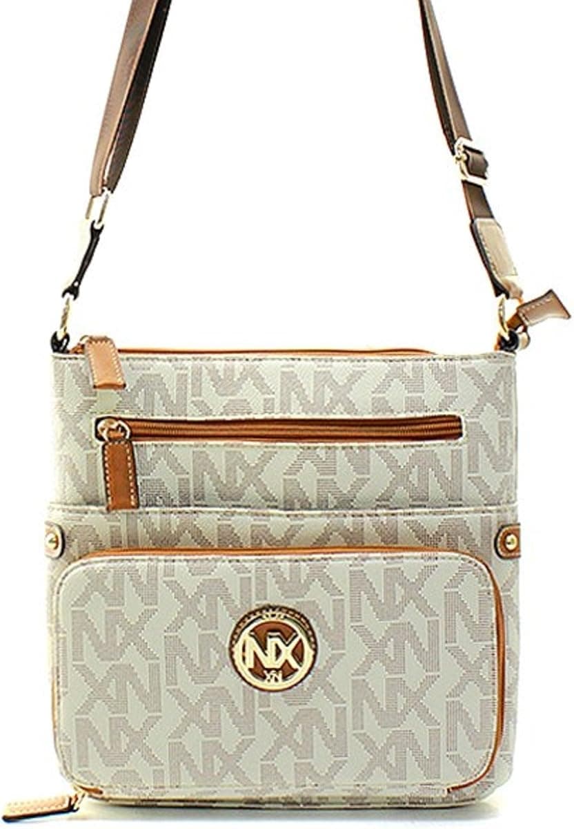 Signature Collection Small Organizer Hipster Cross Body Shoulder Bag Beige