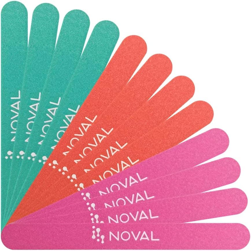 Nail File Set NOVAL 100/180 Grit Nail File 12 PCS Professional Nail Files Reusable Double Sided Emery Boards for Acrylic Nails,Nail Files for Natural Nails, Colorful Nail Files (7 Inches)