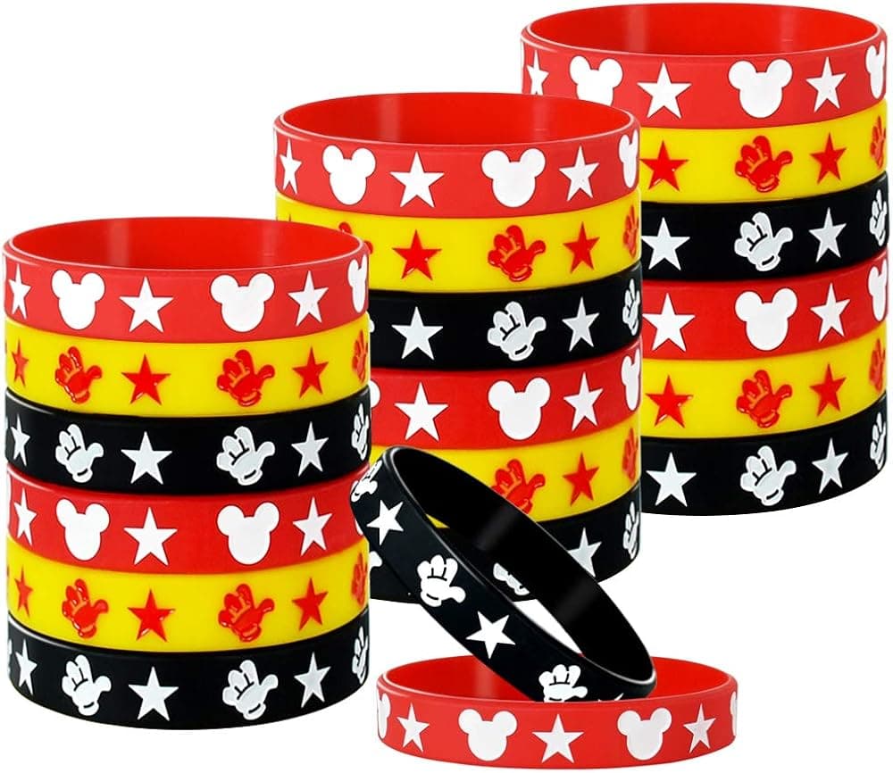 Mickey Mouse Party Supplies Rubber Bracelets, Red Black and Yellow Silicone Wristbands Bangle Accessories for Enthusiastic Fans of Mickey Mouse ，Party favors（18 Pieces）