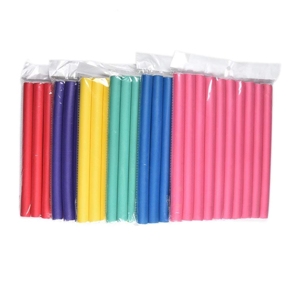 3 Pack Deal Spiral Hair Foam Curler Roller Set, 10 Rods per Pack Twist Curls Flex Rods, Length 9"