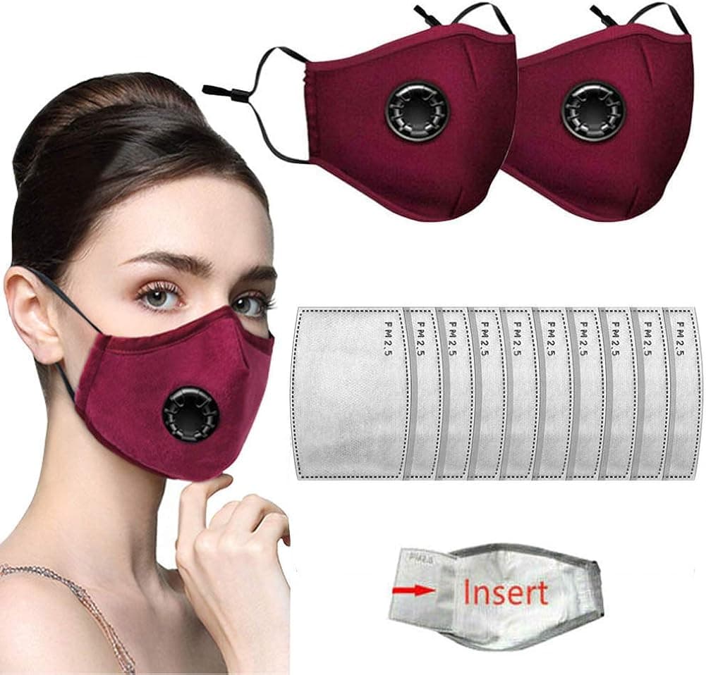 10pcs Activated Carbon Filter Replaceable Anti Haze Dust Face Health Protection Mouth Cover Face Cover mouth muffle for Adults Red