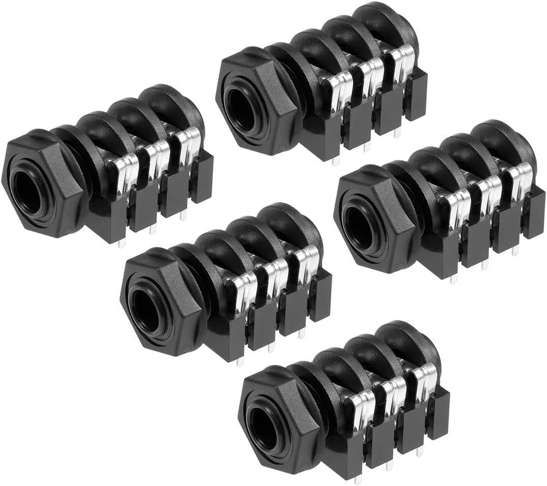 uxcell PCB Mount 6.35mm 6 Pin Socket Headphone Stereo Jack Video Connector Black 5Pcs